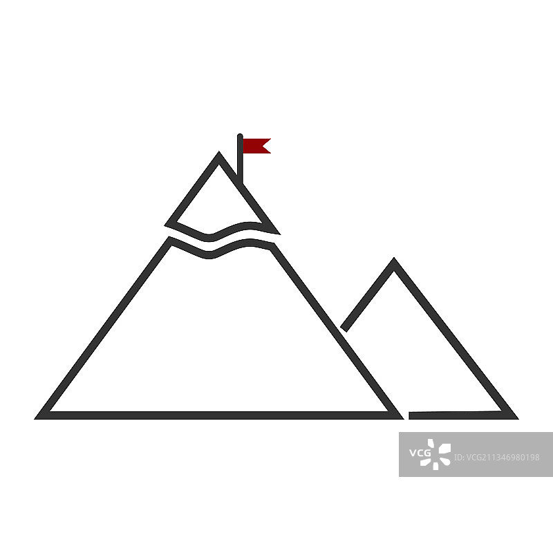 带有旗帜的山脉，目标成就或领导力图片素材