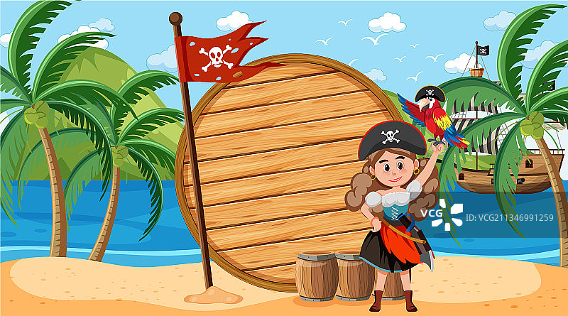 在白天海滩场景中的海盗女人图片素材