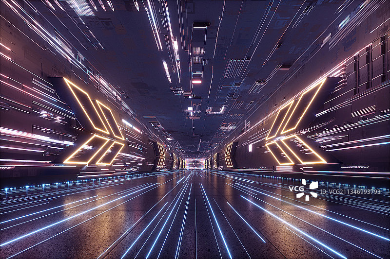 3D现代抽象霓虹灯空间背景图片素材