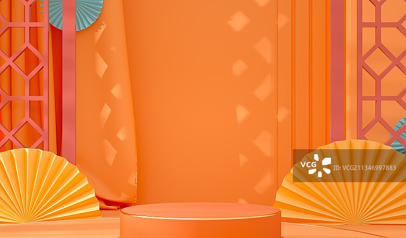 C4D三维建模国风产品展示平台图片素材