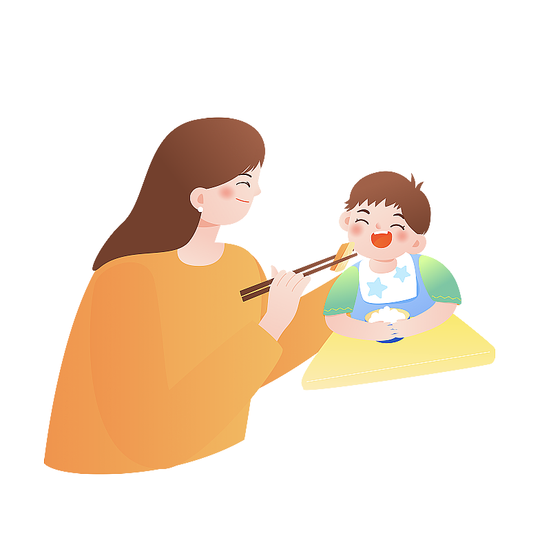 年轻的母亲喂孩子吃饭矢量人物插画元素图片素材
