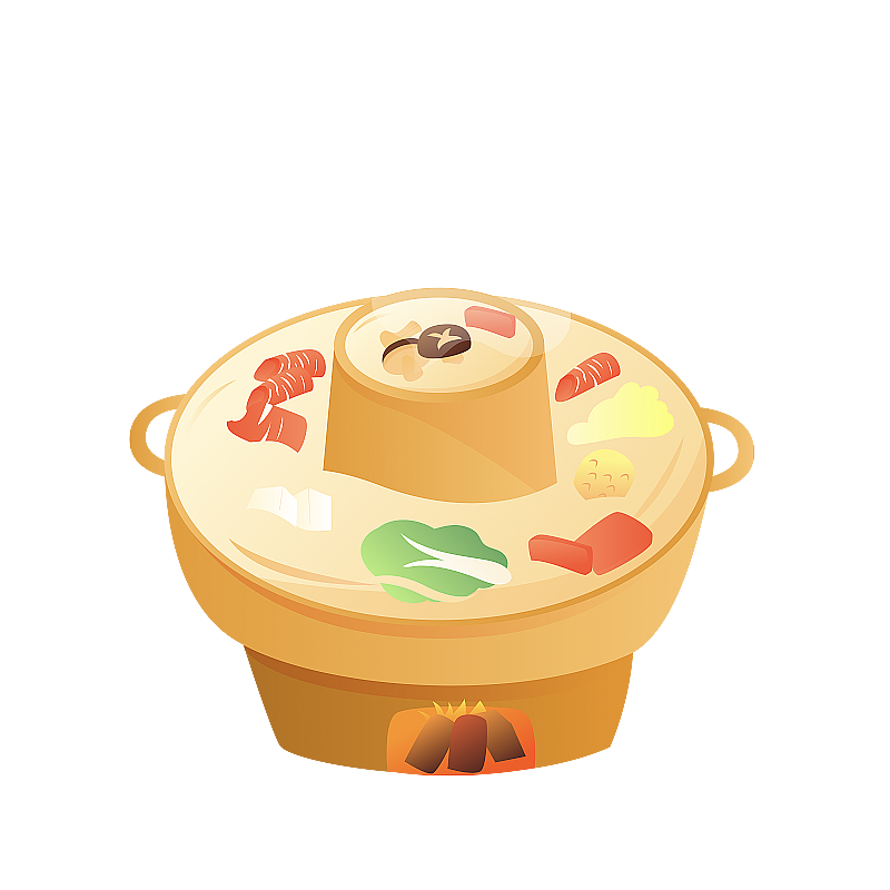 中式美食铜锅涮肉矢量美食插画元素图片素材