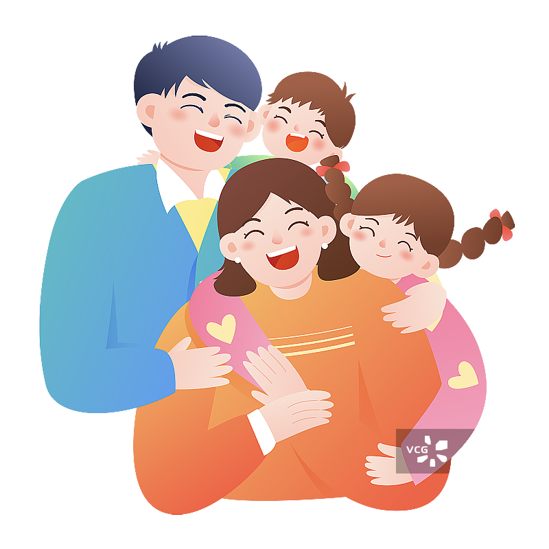 一家四口快乐拥抱在一起矢量人物插画元素图片素材