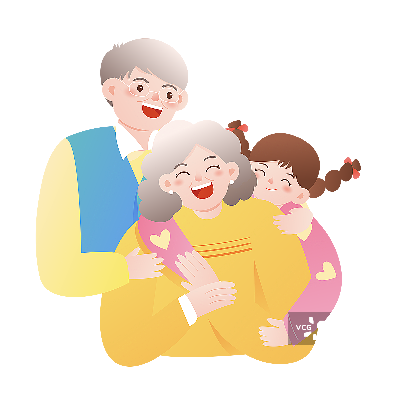 祖孙三代快乐拥抱在一起矢量人物插画元素图片素材