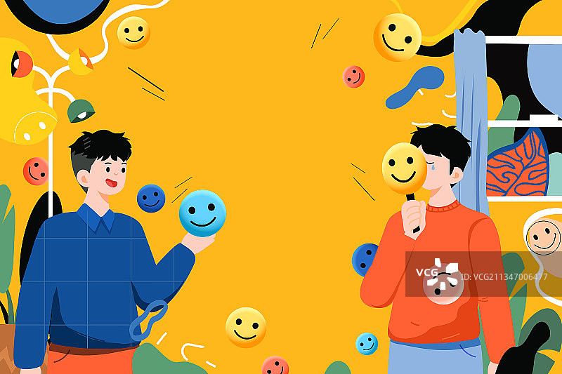 卡通表情笑脸社交面具外表外貌形象情感表达存储商务商业矢量插画图片素材