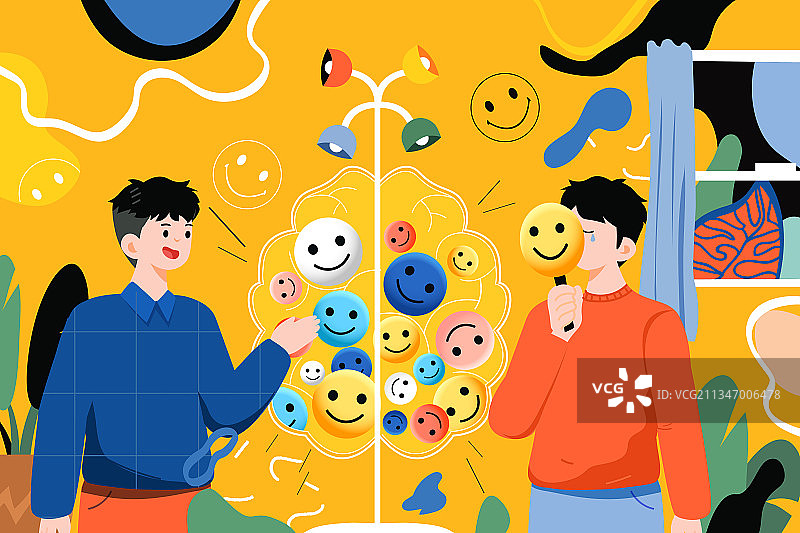 卡通表情笑脸社交面具外表外貌形象情感表达存储商务商业矢量插画图片素材