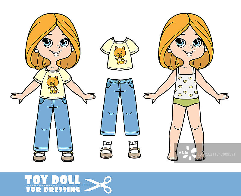 留波波头，穿着内衣的卡通女孩图片素材