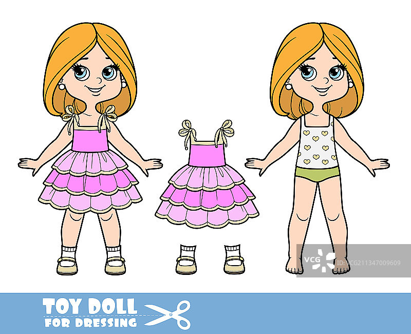 留波波头，穿着内衣的卡通女孩图片素材