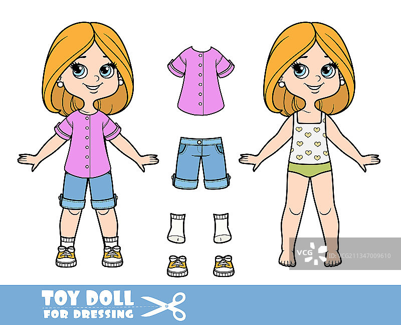 留波波头，穿着内衣的卡通女孩图片素材