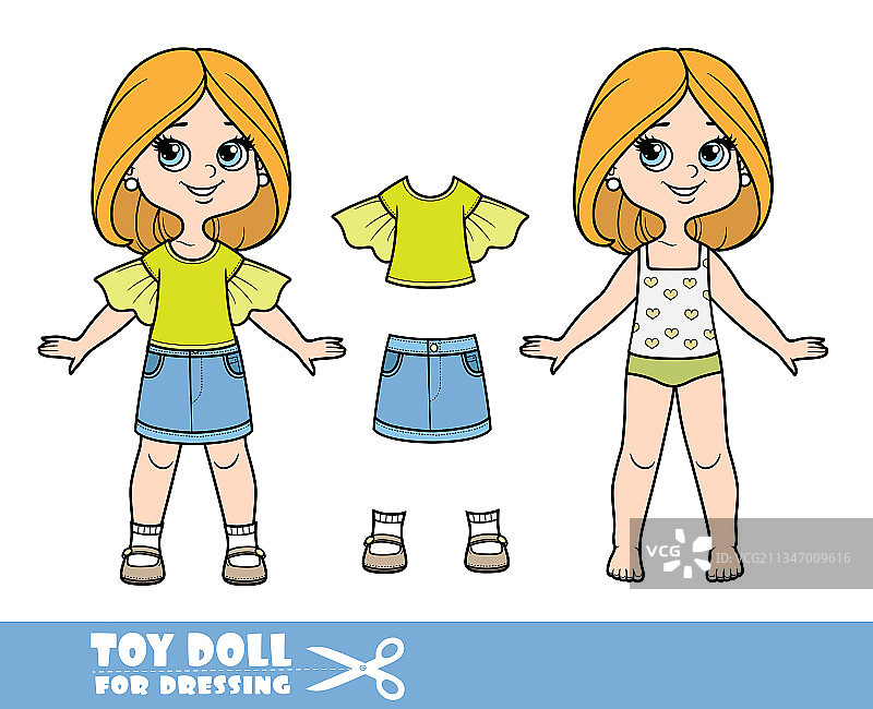 留波波头，穿着内衣的卡通女孩图片素材