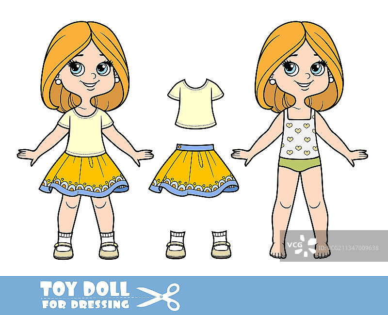 留波波头，穿着内衣的卡通女孩图片素材