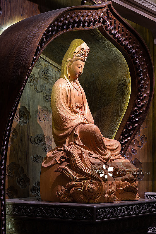 观音菩萨，木雕，雕塑，工艺设计图片素材
