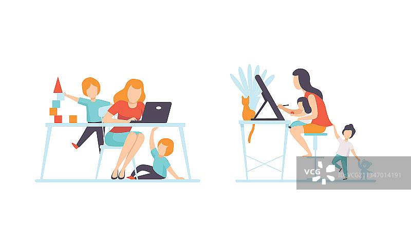 居家办公哺乳的母亲图片素材