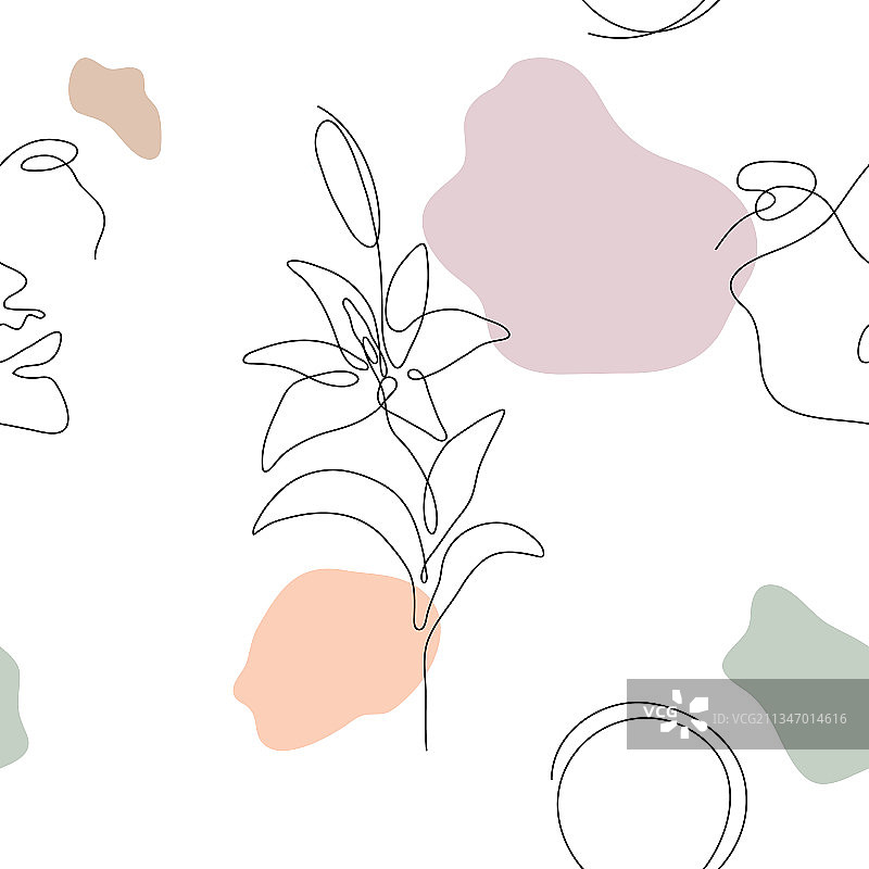 线条艺术风格的百合花和人脸图案图片素材