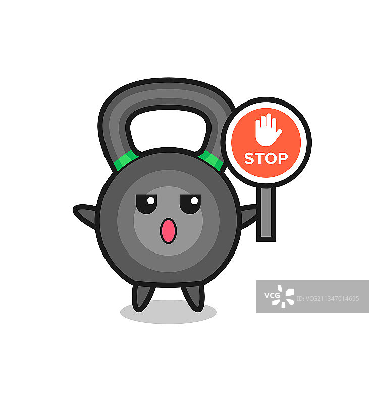 壶铃卡通人物举着停止标志图片素材