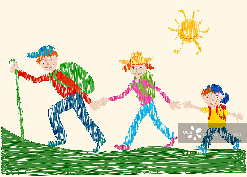 涂鸦快乐的年轻家庭图片素材