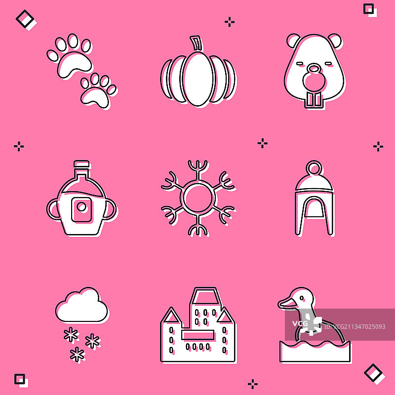 爪印、南瓜、海狸、动物和枫糖浆图案图片素材