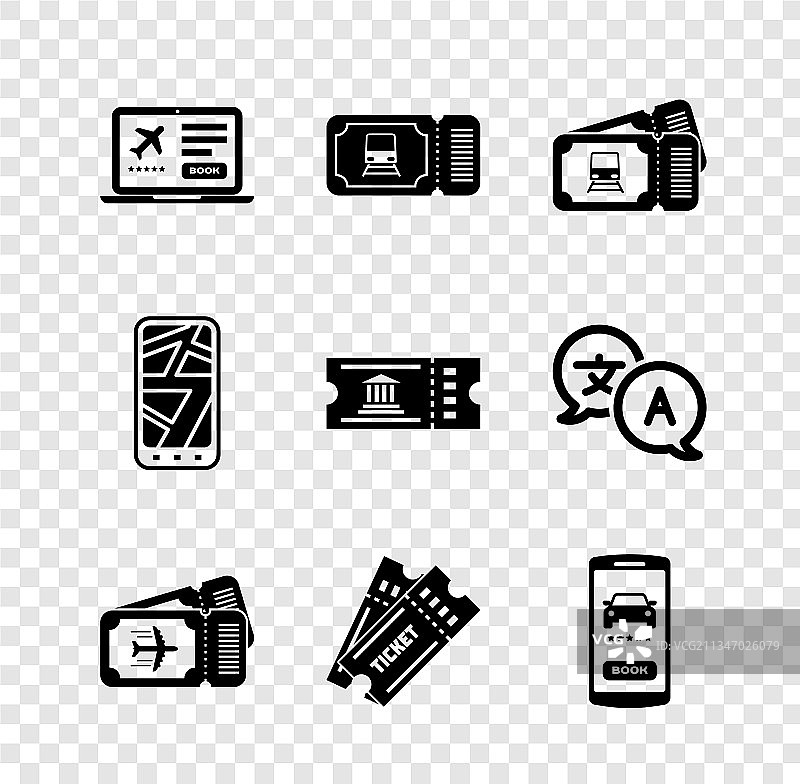 笔记本电脑、火车票和机票图片素材