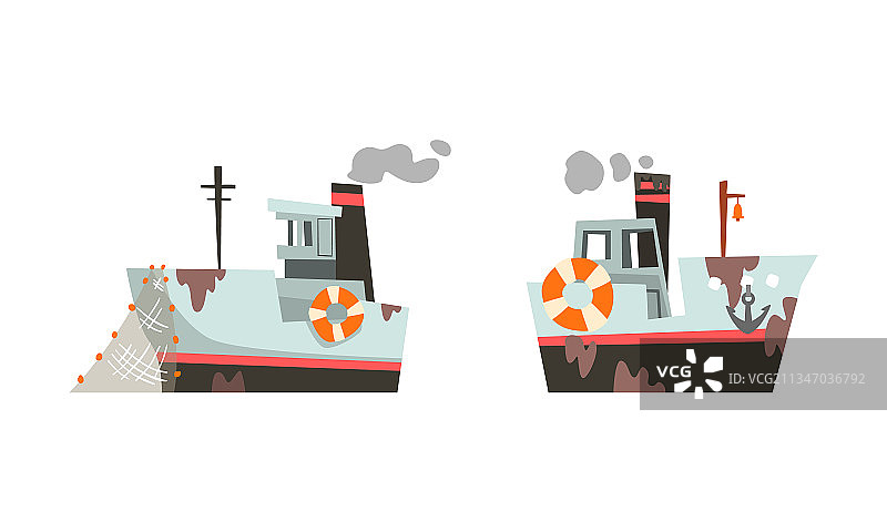 带网和蒸汽的渔船图片素材