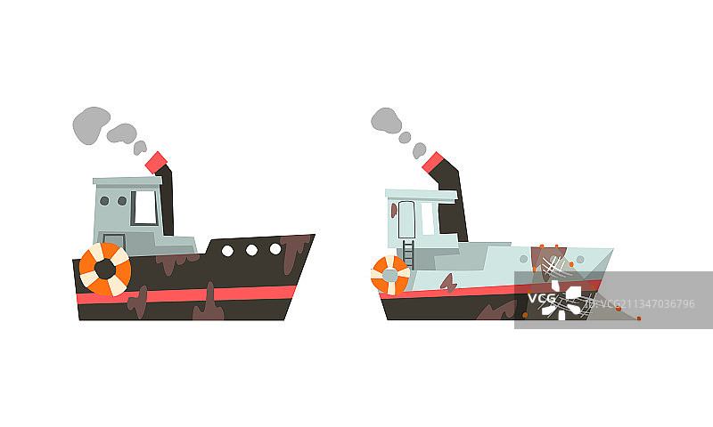 带网和蒸汽的渔船图片素材