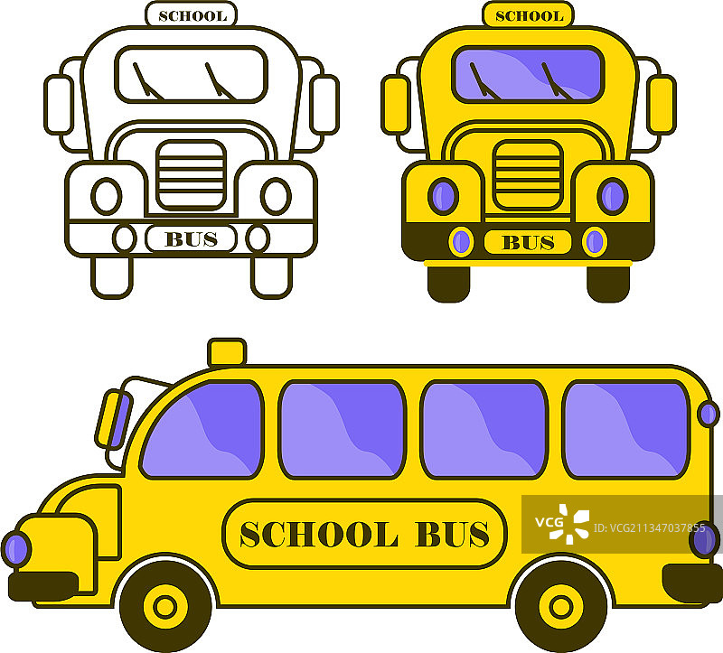 扁平风格的校车剪贴画图片素材