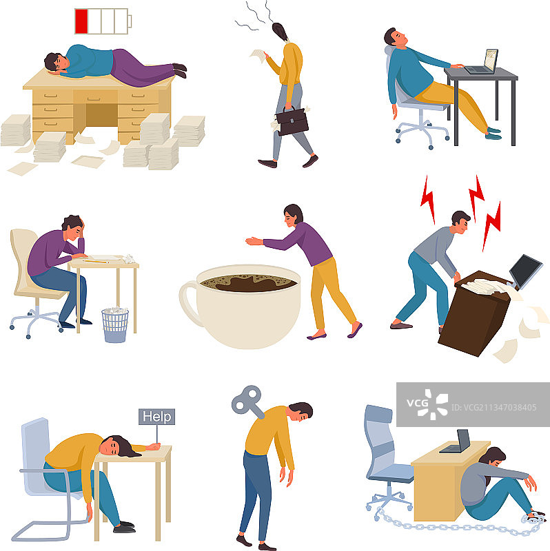 职业倦怠综合征扁平化设计图片素材