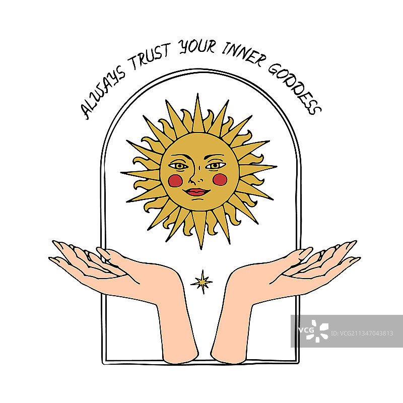 复古神秘金色太阳和女性手图片素材