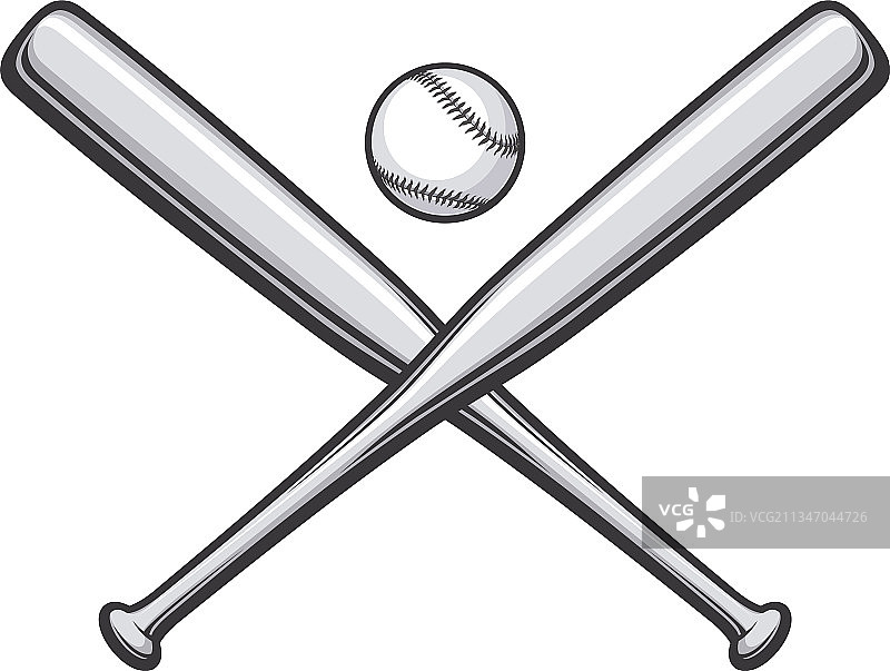 带球的经典复古棒球棒交叉图片素材