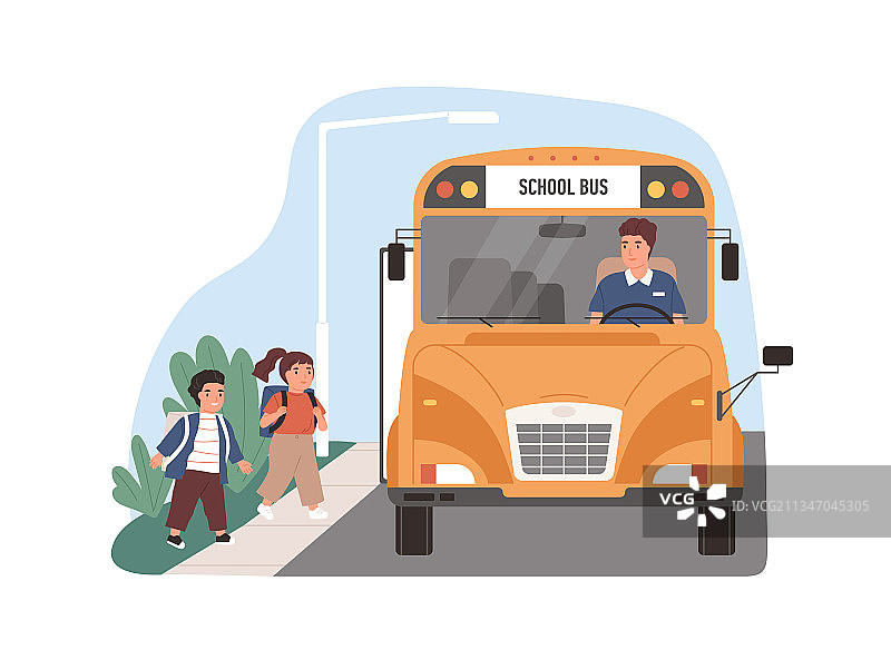 黄色校车司机到达站点图片素材