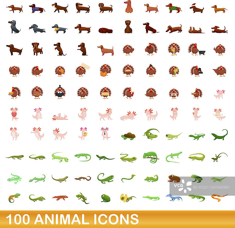 100个动物图标卡通风格图片素材