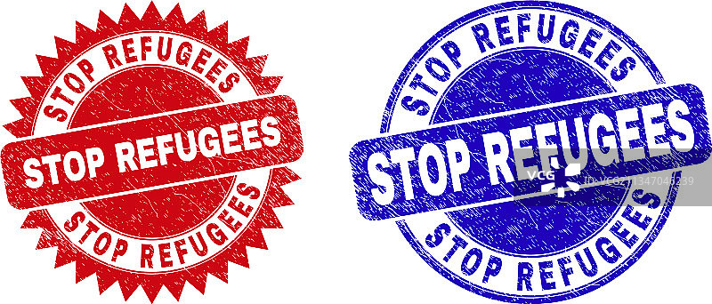 阻止难民圆形图章图片素材