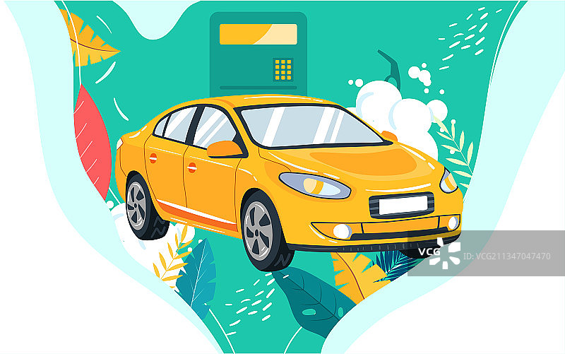 汽车出行旅游出游插画车辆加油车险安全海报图片素材