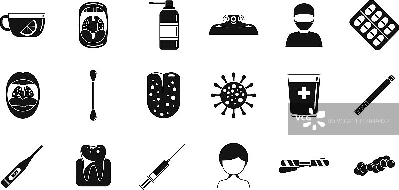 扁桃体炎简约图标集图片素材