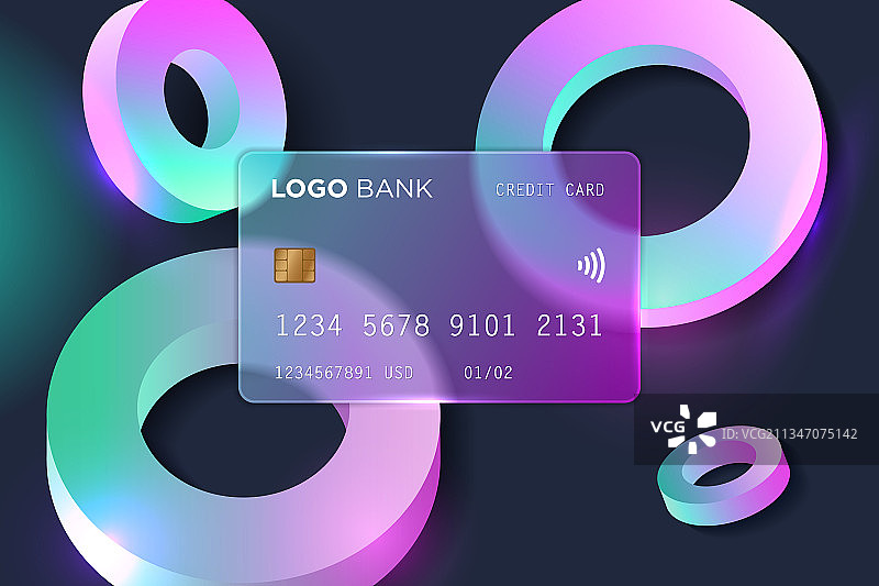 玻璃质感半透明银行卡环形图片素材