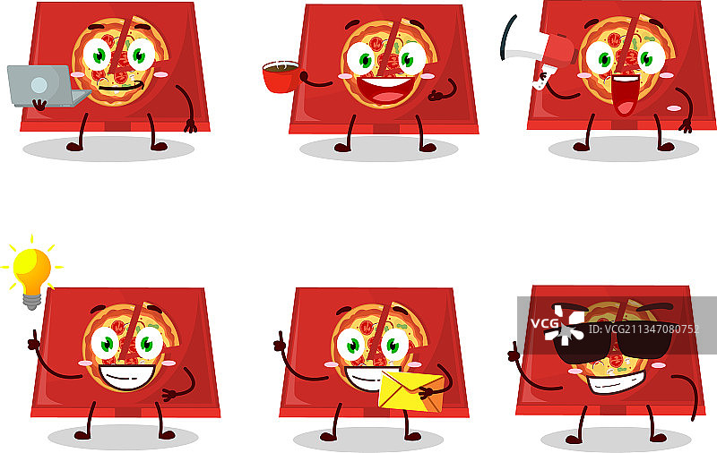 带有各种商务表情符号的披萨盒图片素材