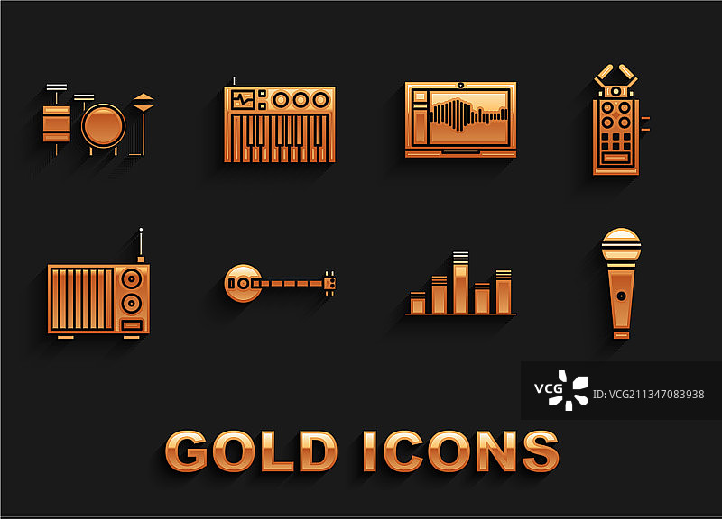 班卓琴、麦克风、音乐均衡器和收音机图片素材