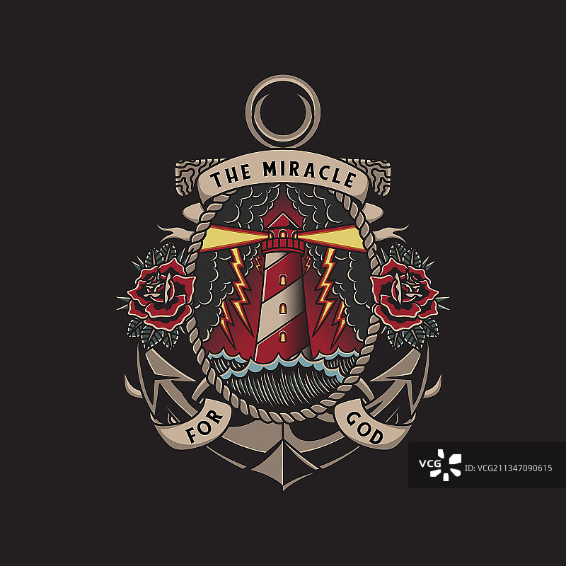 灯塔和锚的传统纹身图片素材