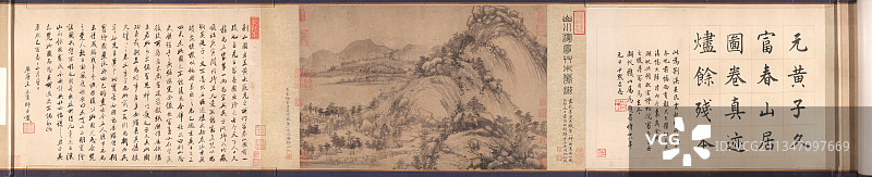 浙江省博物馆_镇馆之宝_富春山居图_真迹_全景拼接图片素材