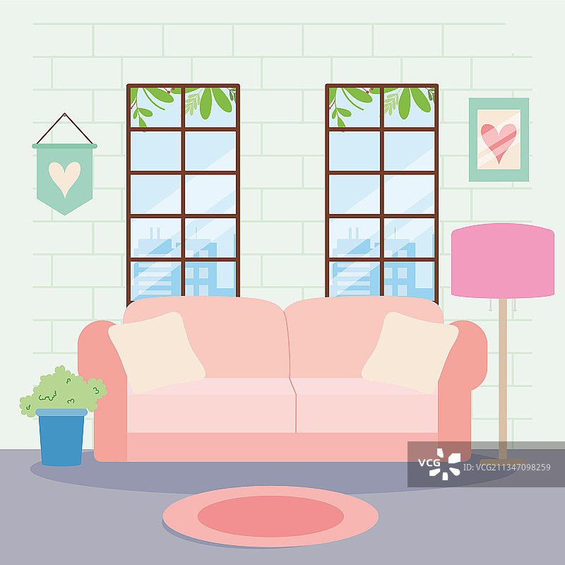客厅里的粉色沙发图片素材