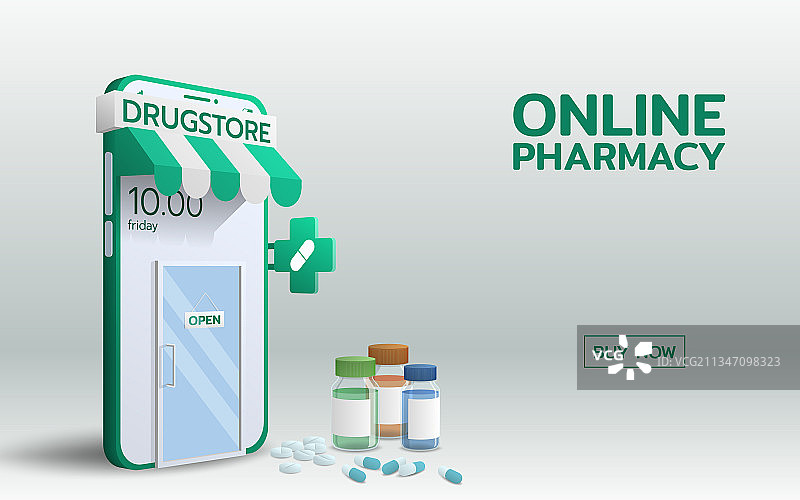 智能手机上的药房在线商店图片素材