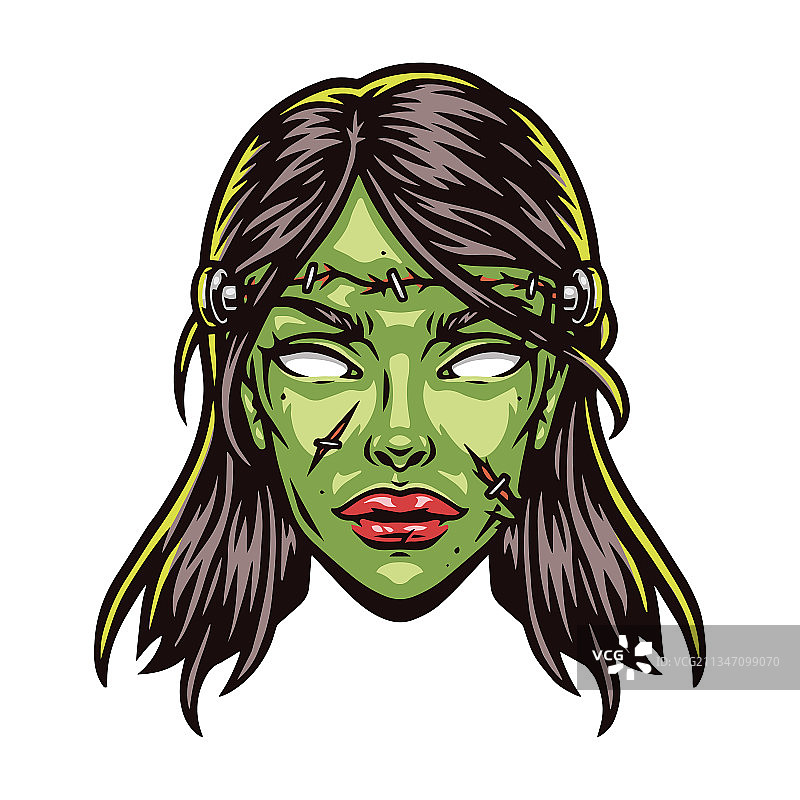 恐怖绿色僵尸女孩头像图片素材