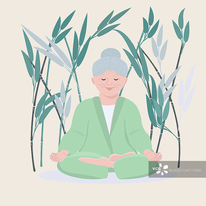 做莲花式瑜伽的老年妇女图片素材