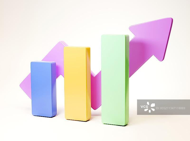 条形图和向上箭头的三维图示图片素材