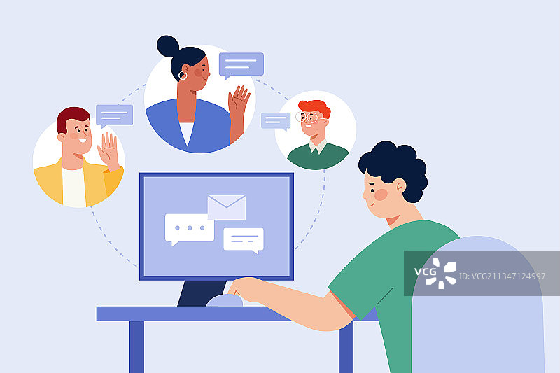 男子与同事进行商务视频会议图片素材