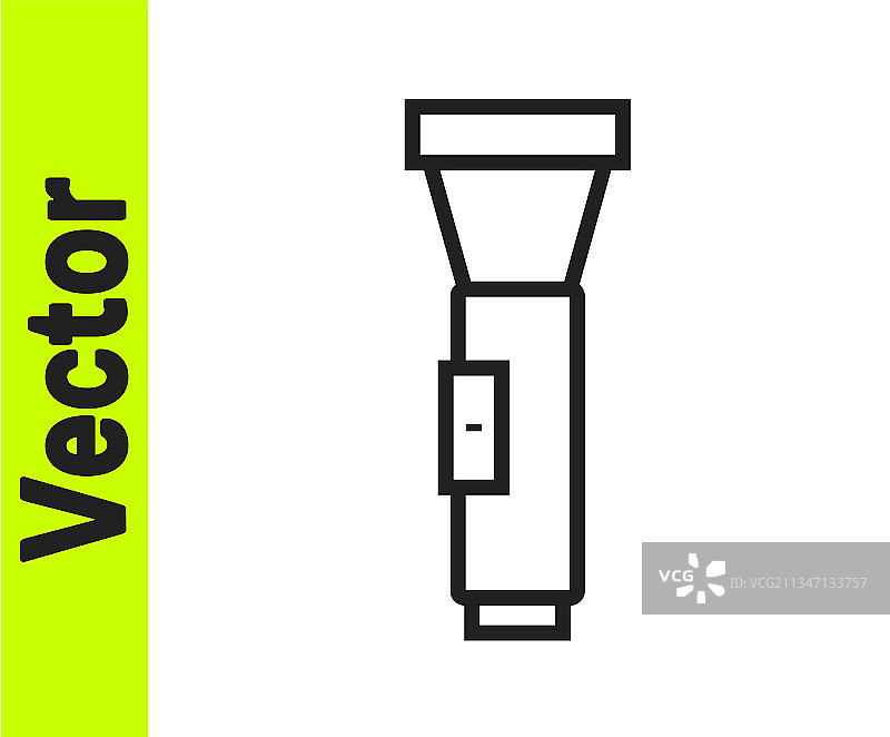 白色背景上的黑色线条手电筒图标图片素材