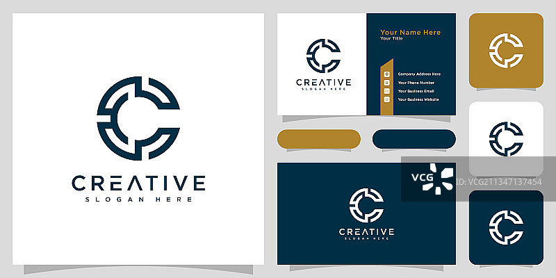 字母C标志线条风格设计图片素材