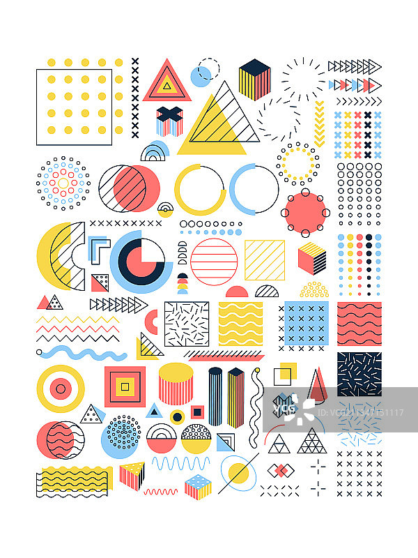 彩色孟菲斯风格物体集合图片素材