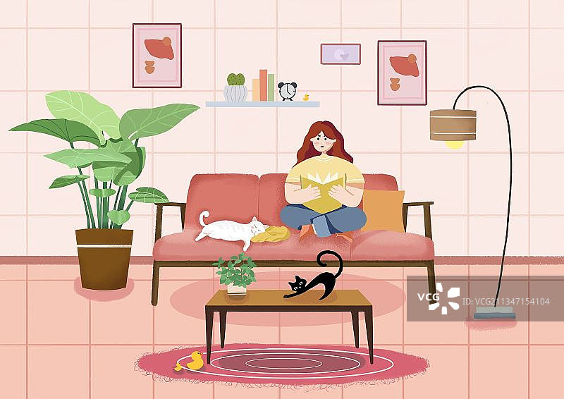 独居女孩扁平插画图片素材