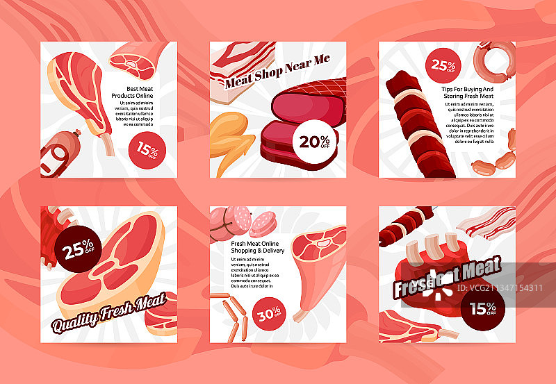 一套新鲜肉类促销方形海报图片素材