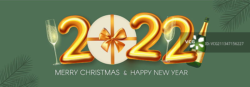 带有3D元素的2022新年派对海报模板图片素材